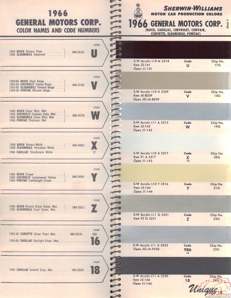 1966 General Motors Paint Charts Williams 3